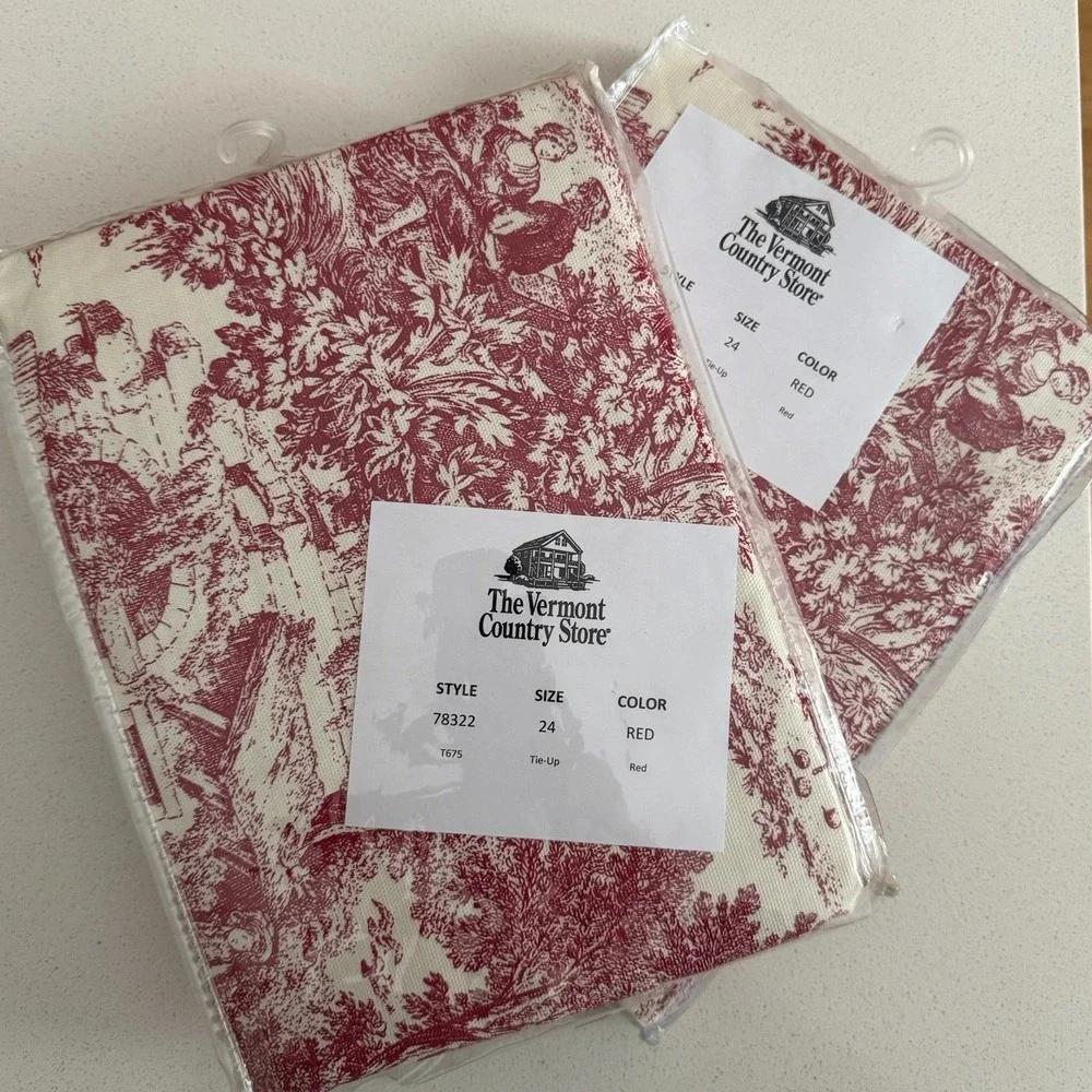 The Vermont Country Store Curtains Essex Toile Valance Red Cream Set of 2 NEW!